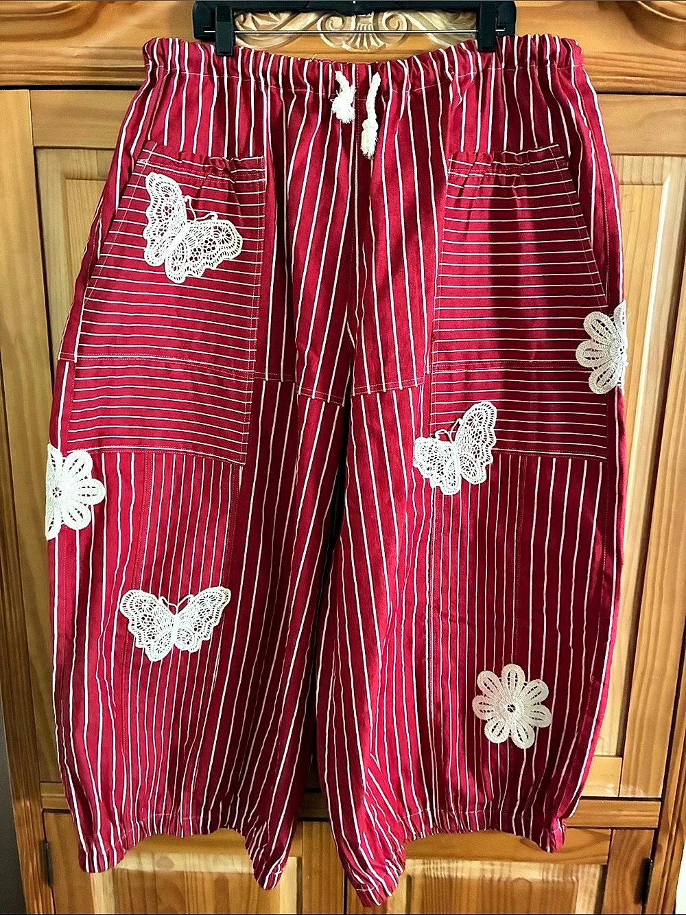 Striped Wide Leg Pants in Red & White NWT